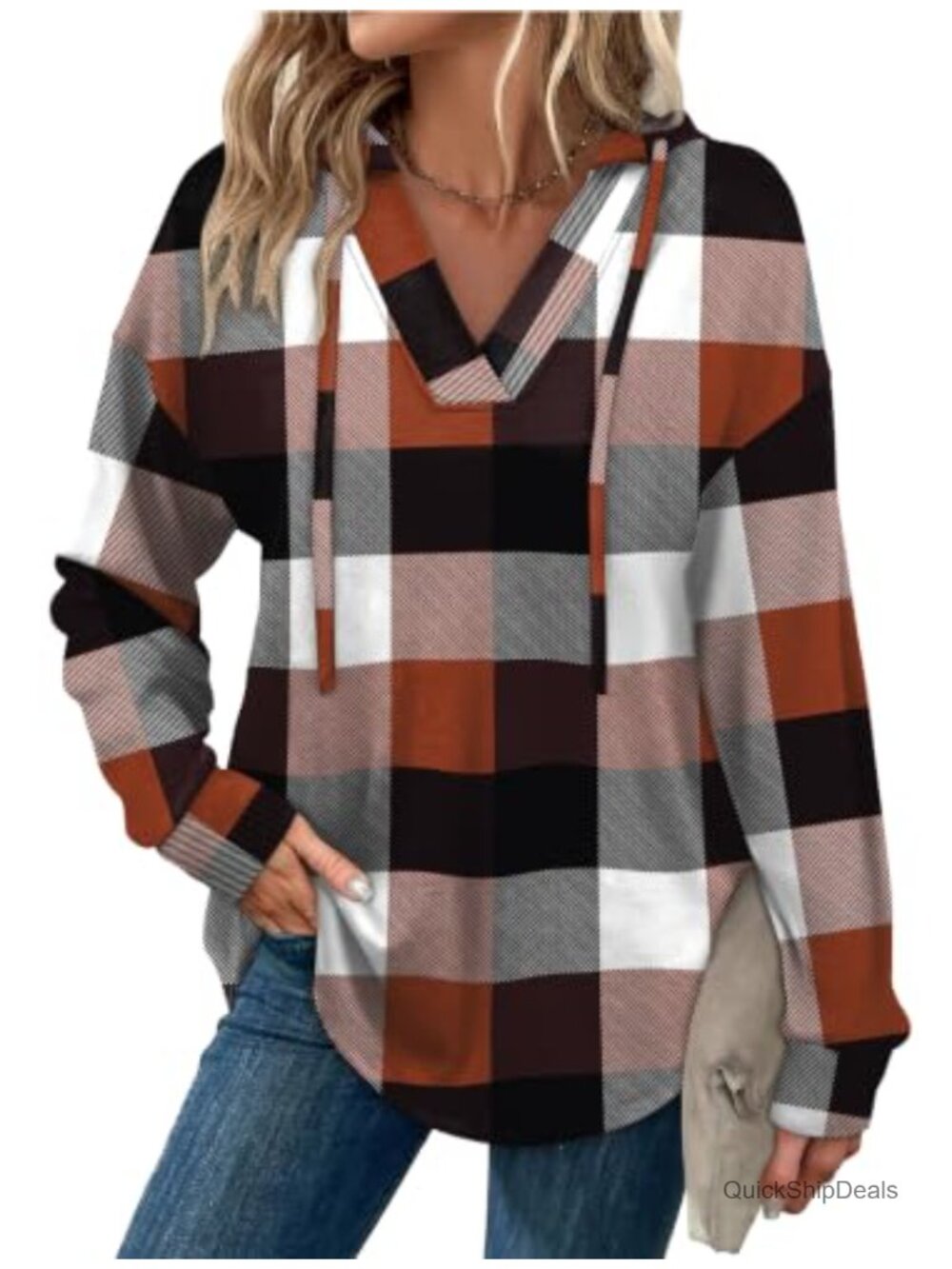 V-Neck Oversized Hoodie Long Sleeve Pullover Casual Sweatshirt